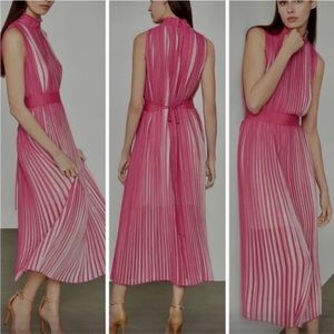 BRAND NWT! BCBGMAXAZRIA Pleated Midi Dress size XS Color Ibis Rose Watercolor